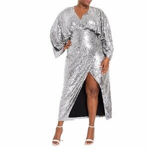 ELOQUII Women's Plus Size Dolman Sleeve Silver Sequin SIZE 20
